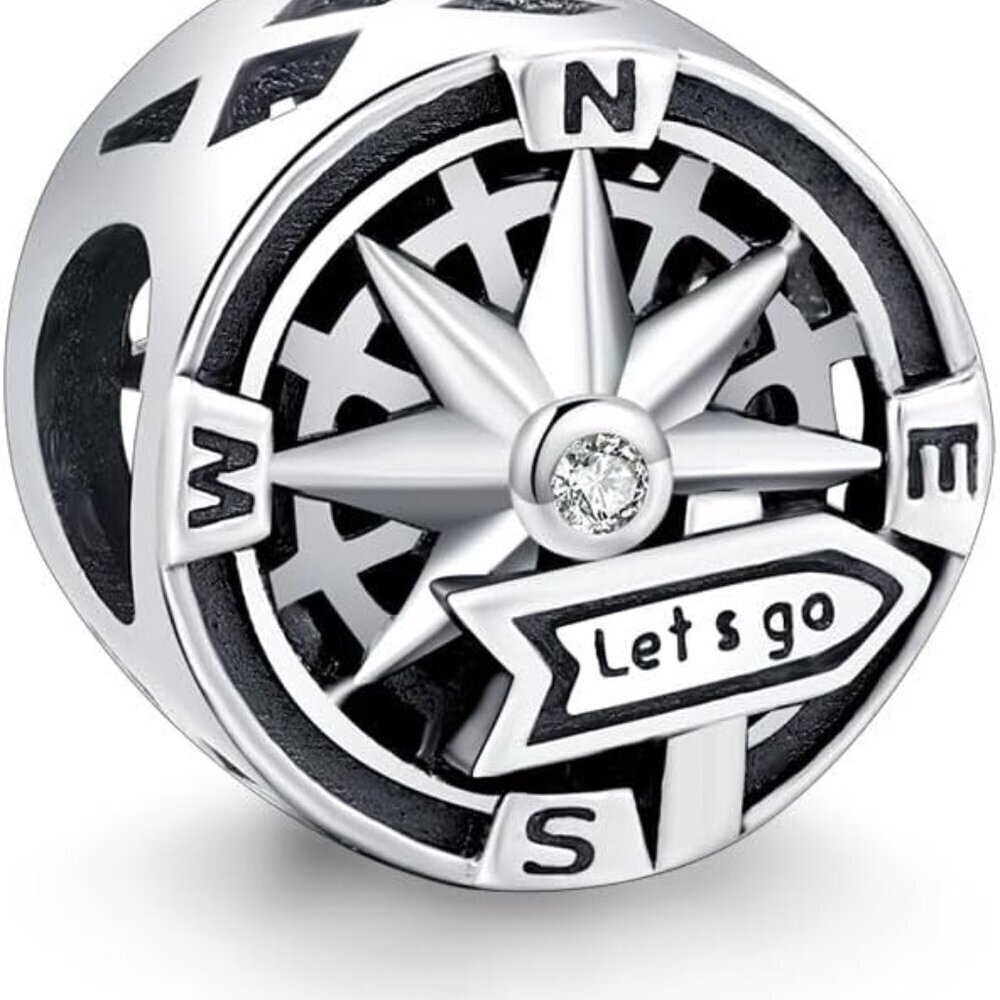 Sterling Silver Travel Compass Charm Fits Pandora Bracelets Gifts For Women